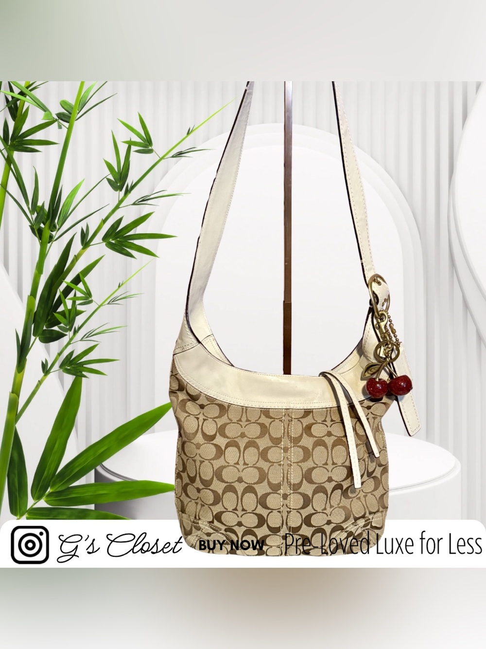 Coach Cream and Tan Signature-Pattern Crossbody Bag
